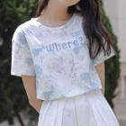 Short-sleeve Tie-dyed Letter Embroidered T-shirt
