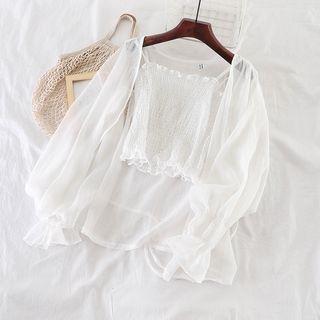 Set: Bell-sleeve Cardigan + Camisole Top
