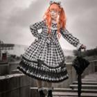 Long-sleeve Gingham Tiered A-line Dress