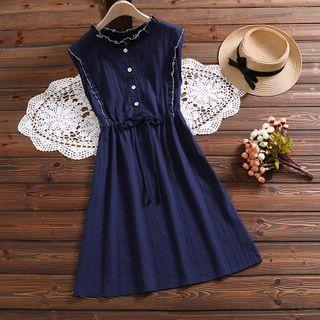 Sleeveless Drawstring Waist Ruffled Dress