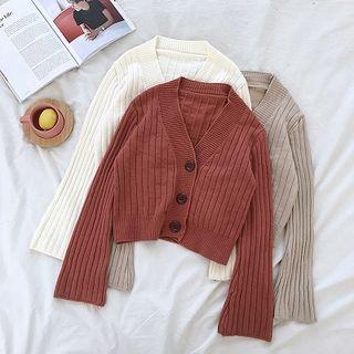 Plain V-neck Single-breasted Striped Long-sleeve Cardigan
