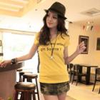 Short-sleeve V-neck Lettering T-shirt
