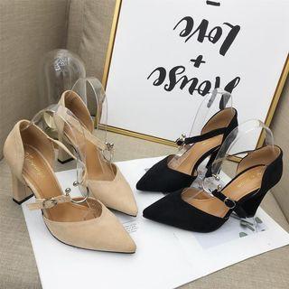 Belted Chunky Heel Pointy Toe Sandals