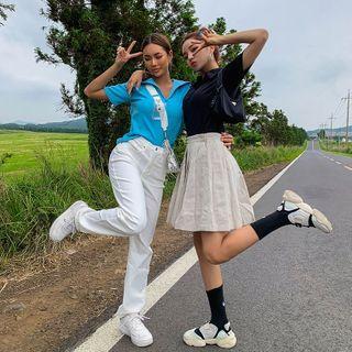 Open-placket Cropped Polo Shirt