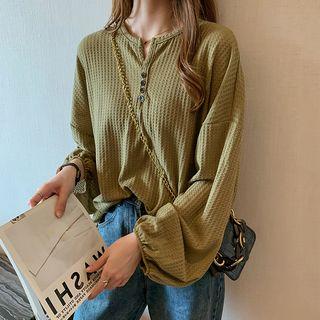 Balloon-sleeve Henley Top