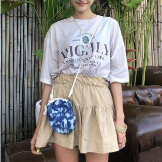 Lettering Short-sleeve T-shirt Beige - One Size