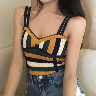 Striped V-neck Knit Tank Top As Shown In Figure - One Size