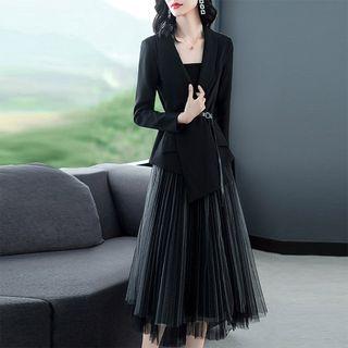 Set: Blazer + Midi A-line Mesh Skirt