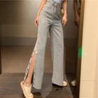 Washed Buttoned Wide Leg Jeans
