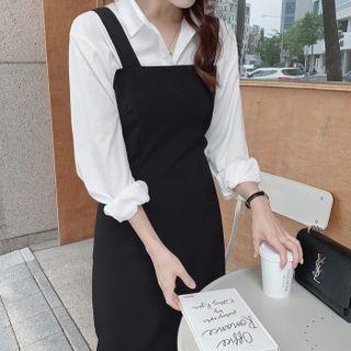 Long-sleeve Shirt / Midi Shift Overall Dress