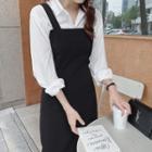 Long-sleeve Shirt / Midi Shift Overall Dress