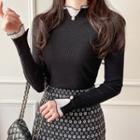 Faux-pearl Pleated-trim Top