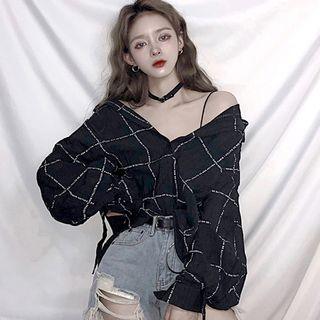 Long-sleeve Crinkled Letter Shirt