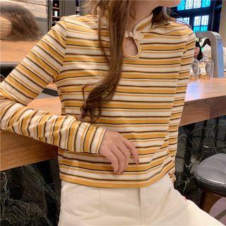 Design Twisted Button Stripe Top