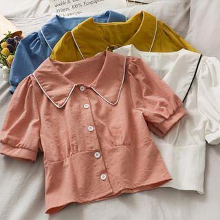Contrasted Short-sleeve Crop Shirt In 5 Colors