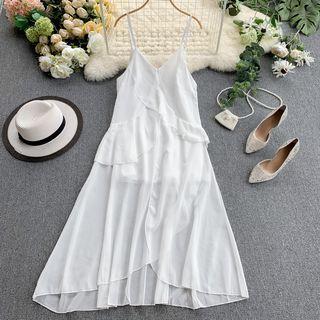 Ruffle Spaghetti Strap Midi Chiffon Dress