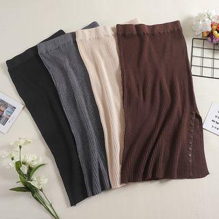 Straight Cut Slit-side Midi Knit Skirt
