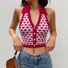 Heart Print Halter Neck Knit Top