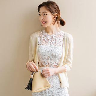 Lace Panel 3/4 Sleeve Cardigan