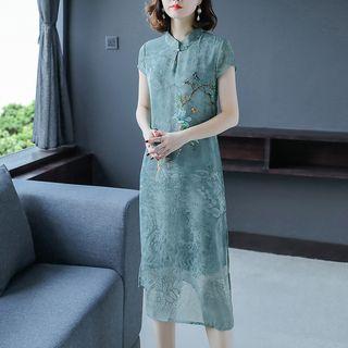 Short-sleeve Midi Floral Qipao