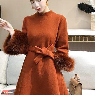 Traditional Chinese Long-sleeve Furry Cuff A-line Dress