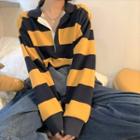 Collared Striped Long-sleeve T-shirt Yellow & Blue - One Size