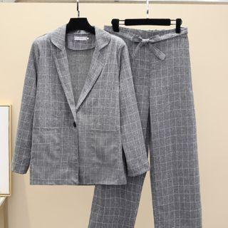Set: Plaid Wide-leg Pants + Blazer