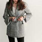 Open-front Checked Jacket With Sash