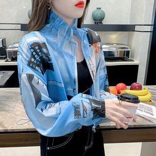 Printed Zip Cropped Jacket