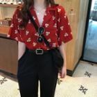 Elbow-sleeve Floral Print Shirt Red - One Size