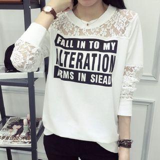 Letter Lace Panel Sweatshirt