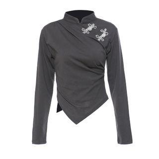 Mock-neck Long-sleeve Asymmetrical Cropped Top