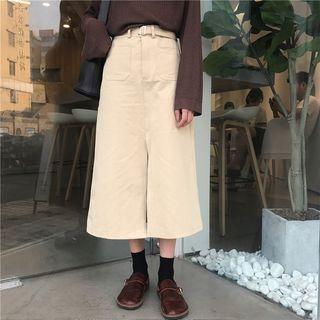 Slit Front Midi A-line Skirt