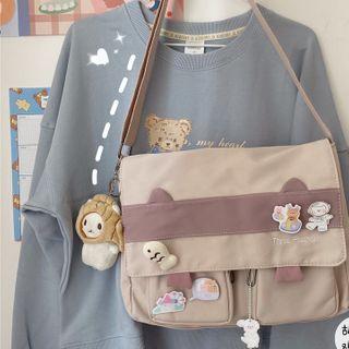 Cat Ear Accent Two-tone Canvas Crossbody Bag