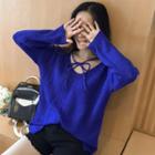 Long-sleeve Lace-up Knit Top