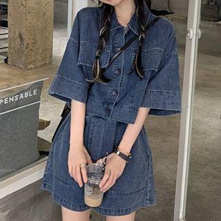 3/4-sleeve Denim Jacket / Shorts