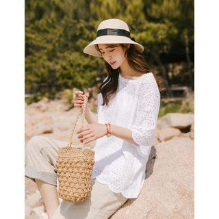 Scallop-edge Eyelet Lace Top White - One Size
