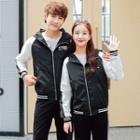 Couple Matching Lettering Hooded Jacket / Two-tone Sweatpants