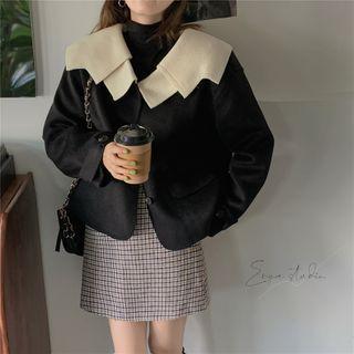 Contrast Collar Button-up Jacket Black - One Size