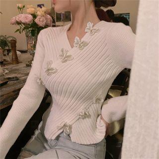 Butterfly Applique Ribbed Knit Top