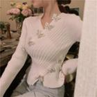 Butterfly Applique Ribbed Knit Top