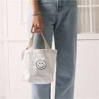 Smile Letter-printed Canvas Hand Bag White - One Size