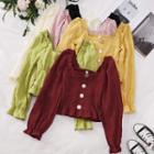 Long-sleeve Ruffle Trim Square Neck Top
