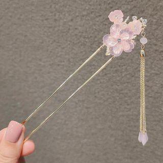 Flower Alloy Hair Stick Ly587 - Pink Flower - Gold - One Size