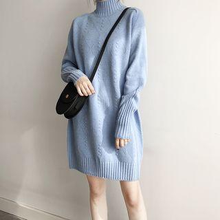 Mock Turtleneck Long-sleeve Sweater Dress