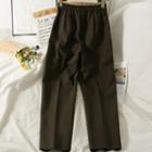 Elastic High-waist Straight-cut Wool Pants