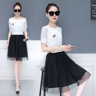 Mock Two Piece Short Sleeve Mesh Dress