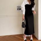 Button-back Shirt-panel Maxi Knit Dress Black - One Size