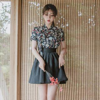 Modern Hanbok Charcoal Gray Mini Skirt Charcoal Gray - One Size