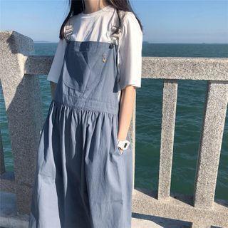Pocket-front Midi A-line Pinafore Dress